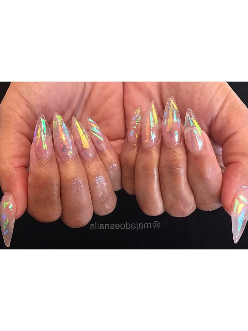 color street nails, acrylic powder, gel polish, nail tech, sunshine nails (Slightly Rounded) Stiletto Sculptured/Sculpted Nails | Signature Broken Glass Nails 