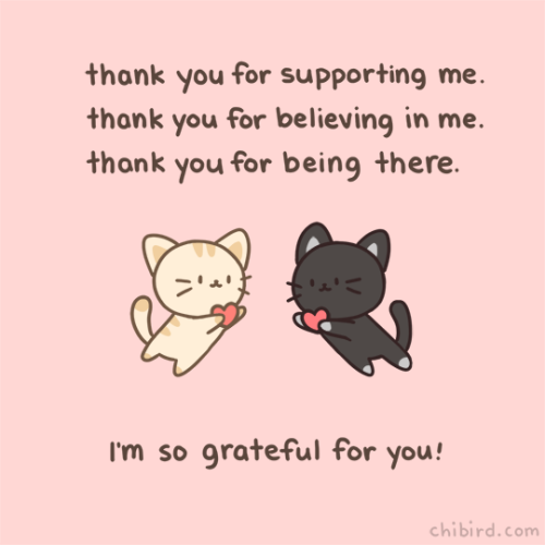 Thank you for supporting me, believing in me, and being there! I am so grateful for you! Two cute cats exchange hearts!