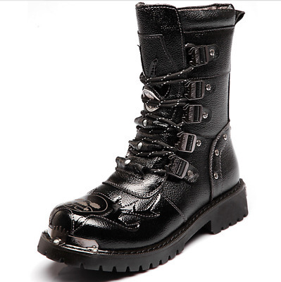 Punk Men Buckle Leather Mid Calf Military Boots Desert Combat… – Men Boots