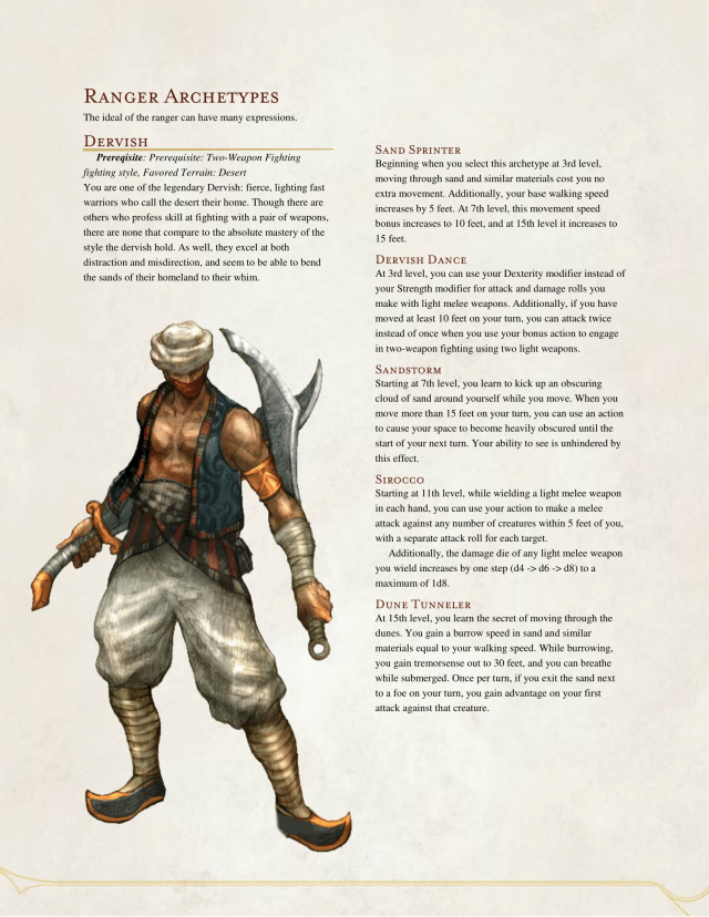 DnD 5e Homebrew — Dervish Ranger by The Middlefinger of Vecna