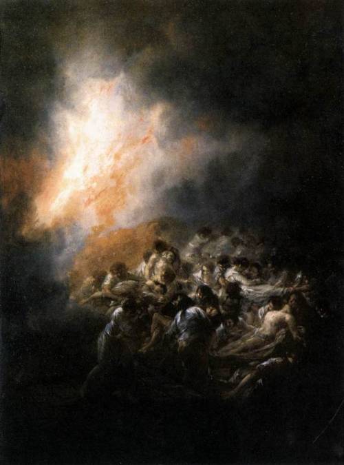 artist-goya:Fire at Night, Francisco GoyaMedium: oil,tin