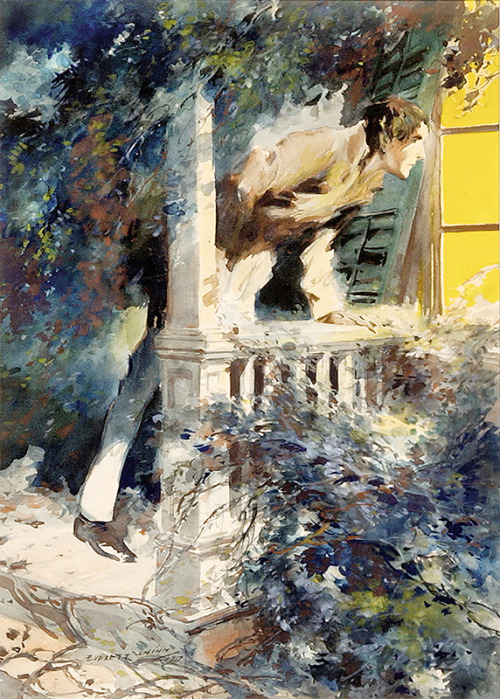 poboh:Original Illustration Man on Porch, 1917, Everett Shinn....