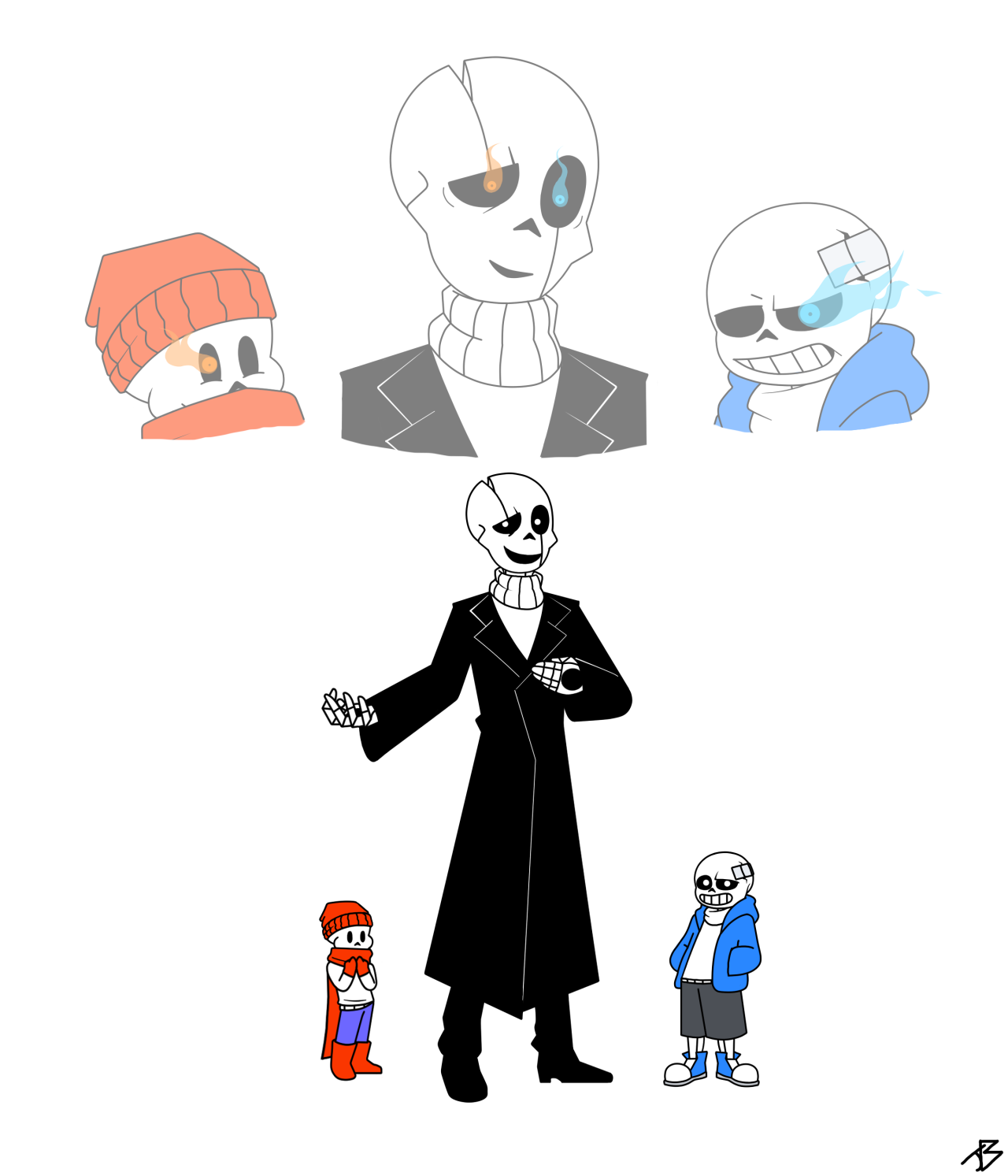 I drew some Dad!Gaster with his sons, I like this...