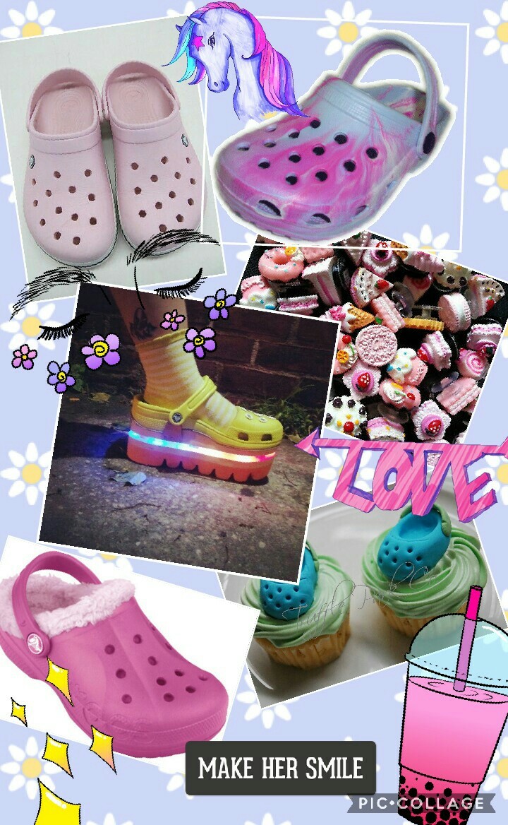 white crocs with rainbow writing