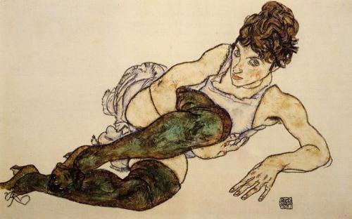 artist-schiele:Reclining Woman with Green Stockings (Adele...