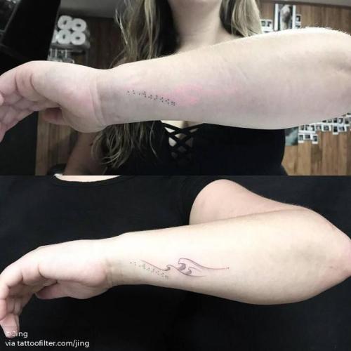By Jing, done at Jing’s Tattoo, Queens.... jing;small;touch up;cover ups;tiny;wave;ifttt;little;nature;forearm;ocean