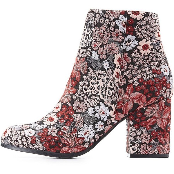 RainbowBeauty — Qupid Floral Brocade Ankle Booties liked on...
