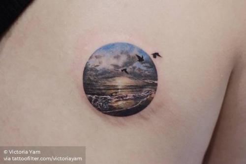 By Victoria Yam, done in Hong Kong. http://ttoo.co/p/110246 geometric shape;small;sunset;circle;back;tiny;landscape;summer;ifttt;little;nature;realistic;shoulder blade;victoriayam;beach;four season