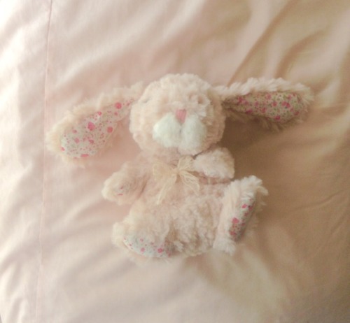 bunny rabbits teddycore pink pastel floral mine bow teddy oops he has no eyes pale pink peach plushes cute