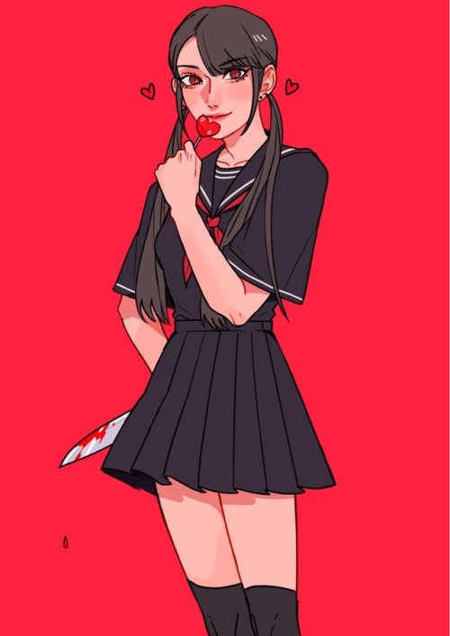 HERES MY girl saiko she& 039;s edgy and mean oc giji ocs ocs yandere yangire menhera artists on tumblr knives illustration art character design