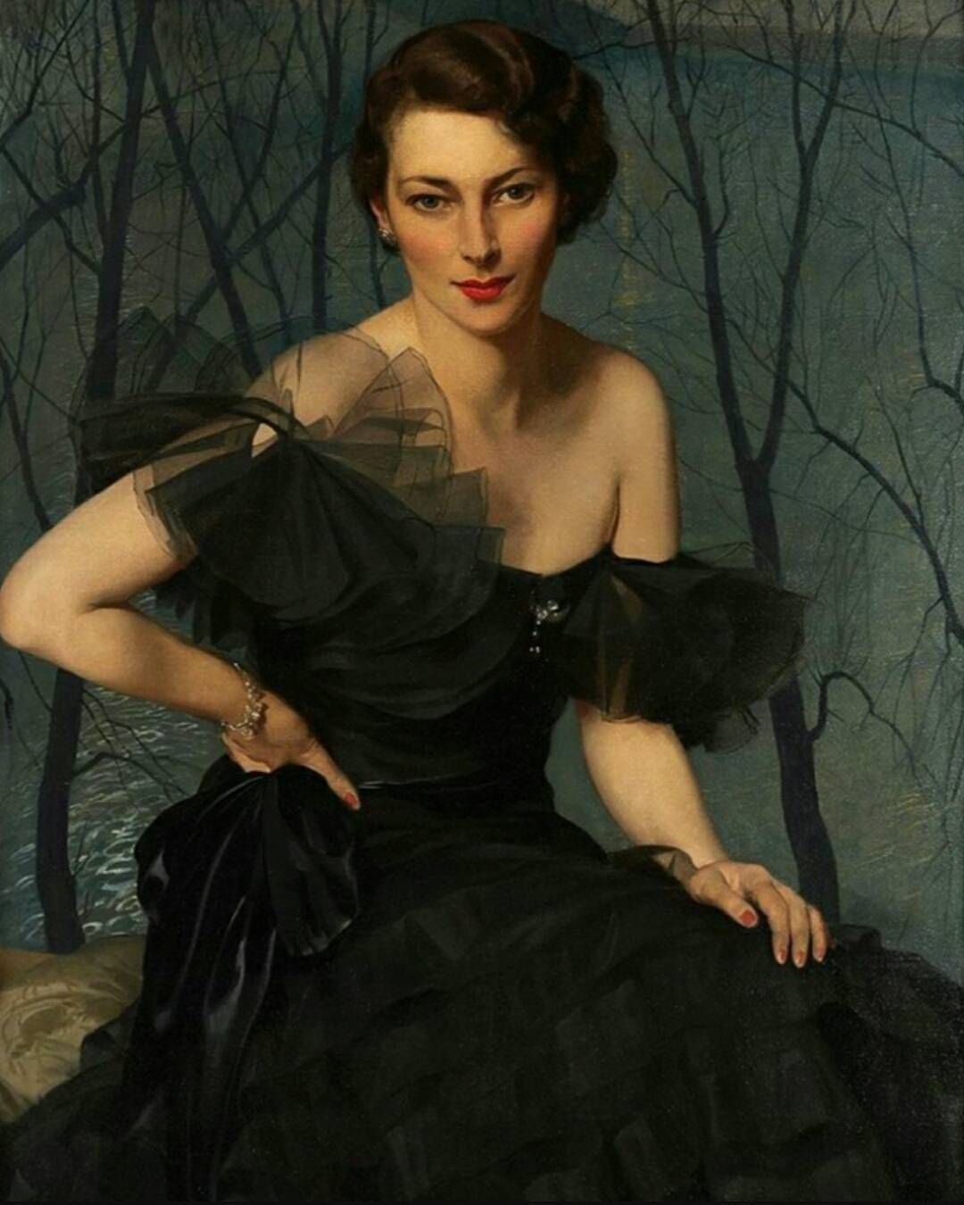 Pauline in Paris (1936). Herbert James Gunn (Scottish, 1893-1964). Oil on canvas.
Pauline in Paris is at her most radiant, with her arresting red lipstick and her glamorous evening gown revealing two bare shoulders. There is so much emphasis on...