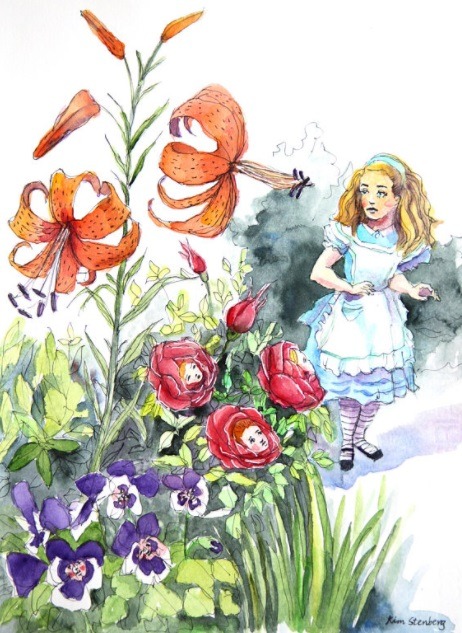 Alice in the garden of live flowers, after John Tenniel, by Kim Stenberg