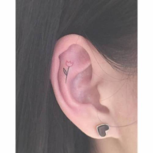 By Diki · Playground, done at Playground Tattoo, Seoul.... flower;small;micro;playground;tiny;tulip;ifttt;little;nature;minimalist;ear