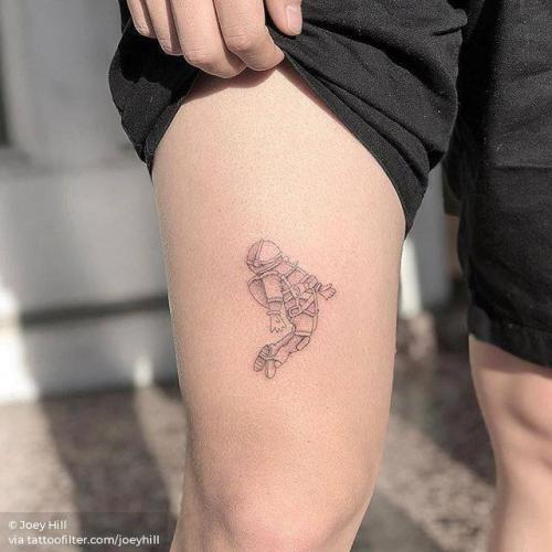 By Joey Hill, done at High Seas Tattoo Parlor, Los Angeles.... small;line art;tiny;joeyhill;thigh;ifttt;little;profession;astronaut;medium size;illustrative;fine line