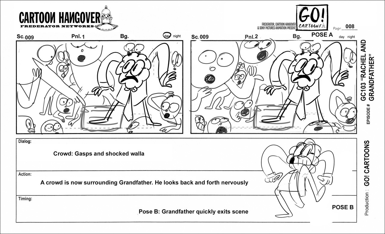 Exit stage left!Here’s a cut-for-time storyboard page from Jonnï Phillips’s “Rachel and Her Grandfather…