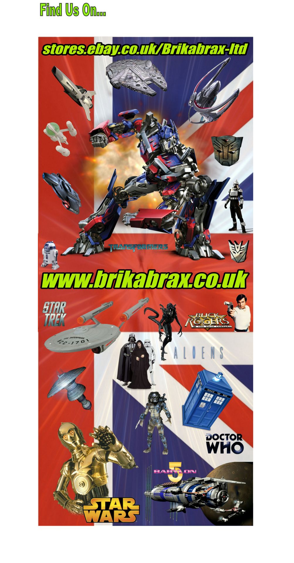 <p>We Stock & Sell Thousands of New & Used Items Every Day!</p><p>We attend conventions all over the UK </p><p>We support artists & promote productions in independent film worldwide </p><p>Visit Us Today @</p><p><a href="http://brikabrax.co.uk">http://brikabrax.co.uk</a><br/></p><p>Follow Us Here !</p>
