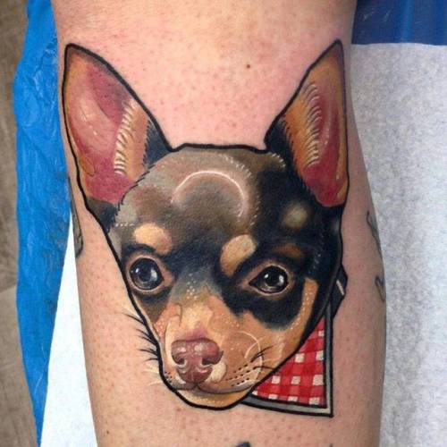 By Young Woong Han, done at Rose of No Man’s Land, Berlin.... leg;youngwoonghan;chihuahua;pet;dog;animal;facebook;twitter;medium size;neotraditional