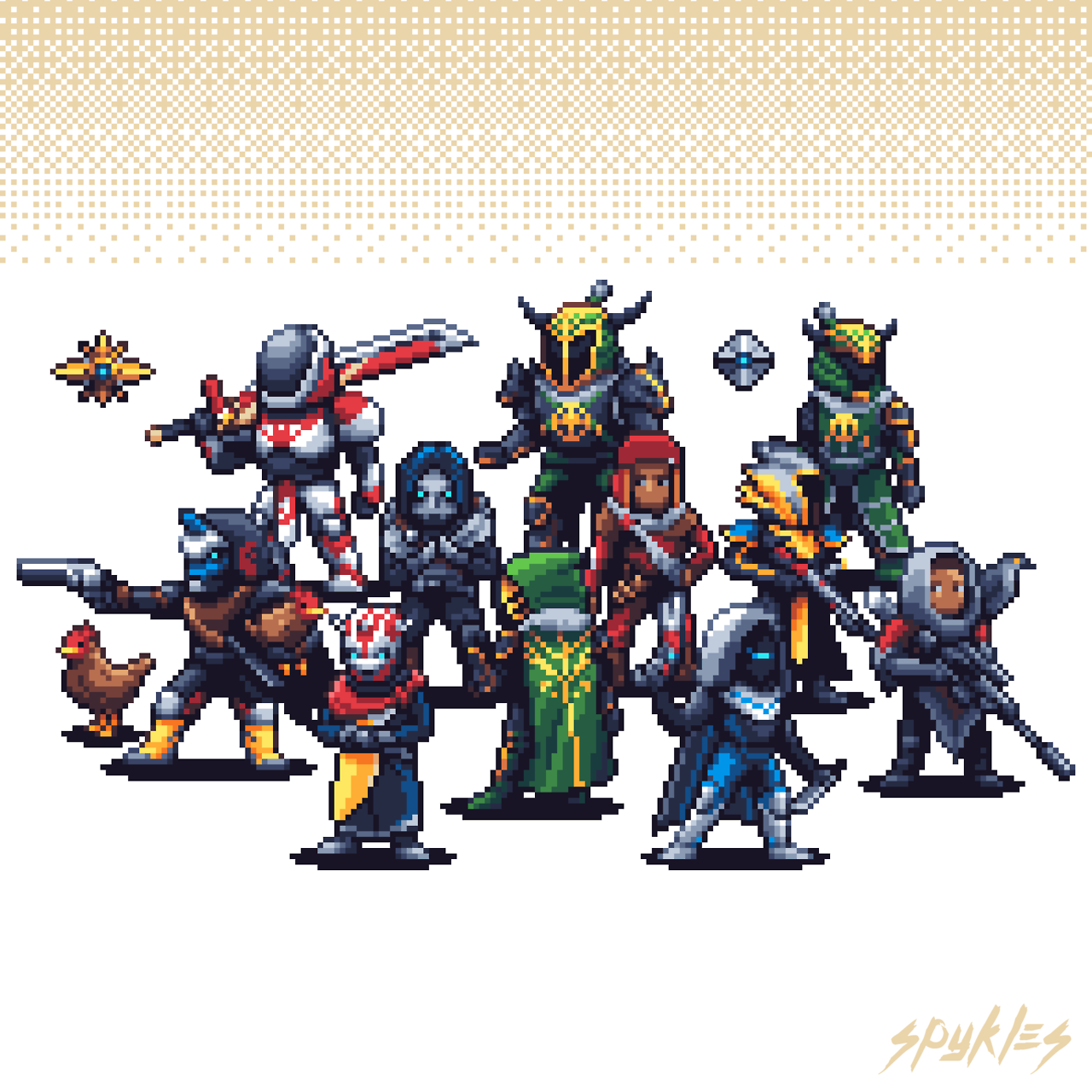 All my Destiny 2 Pixel Art characters so far. - Spykles