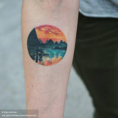 By Ksu Arrow, done in Moscow. http://ttoo.co/p/34139 circle;contemporary;facebook;geometric shape;healed;inner forearm;ksuarrow;landscape;nature;other;small;twitter;watercolor