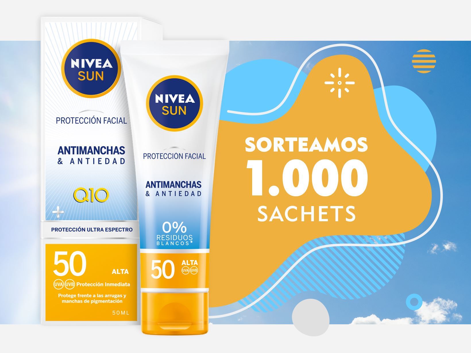 Nivea sortea 1.000 muestras de 4 ml de NIVEA SUN Protección Facial UV Antimanchas & Antiedad con Q10