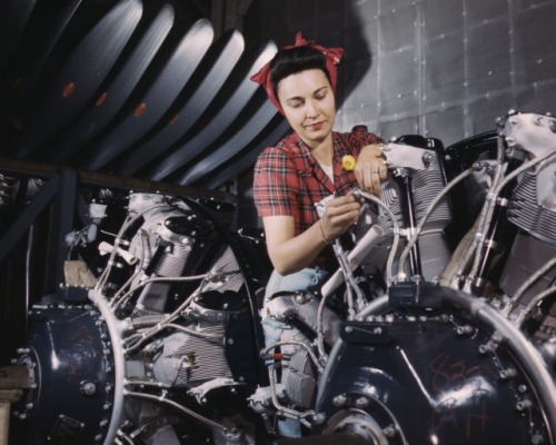 mrsherbet:Colourised photos of women working on aircraft...