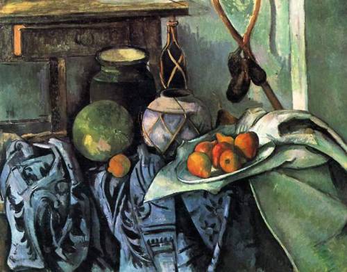 artist-cezanne:Still Life with a Ginger Jar and Eggplants,...