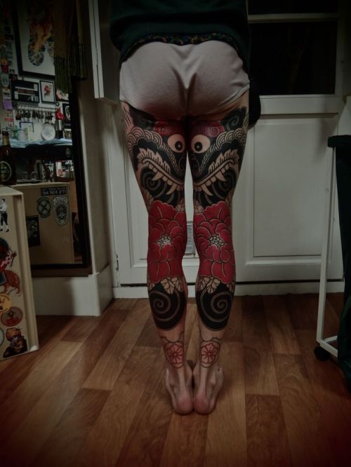 Guy Le Tattooer tattooed legs;guy le tattooer