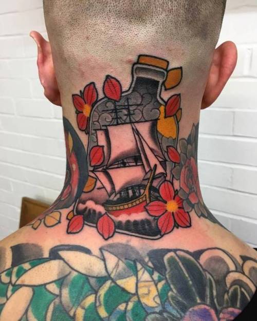 By Mitchell Allenden · Sneaky Mitch, done at Dock Street... furniture;back of neck;facebook;mitchellallenden;twitter;medium size;ship in a bottle;other;neotraditional