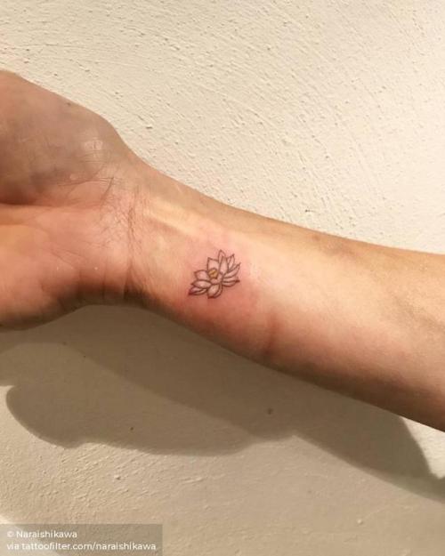 Tattoo tagged with: naraishikawa, flower, lotus flower, micro, hand poked,  facebook, nature, wrist, twitter, hindu, religious 