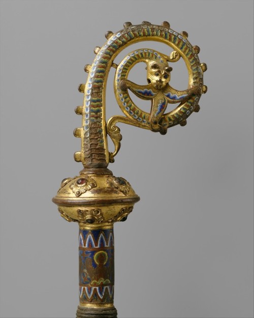 Head of a Crozier with a Serpent Devouring a Flower, Medieval...