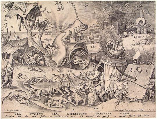 Anger makes the mouth swell and blackens the blood in the veins, Pieter Bruegel the Elder Medium: engraving,paper