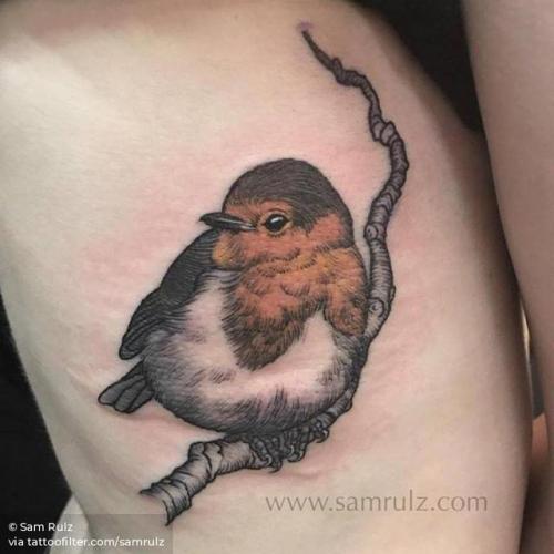 By Sam Rulz, done at Vienna Electric Tattoo, Vienna.... robin;big;animal;rib;bird;samrulz;facebook;twitter;engraving;illustrative