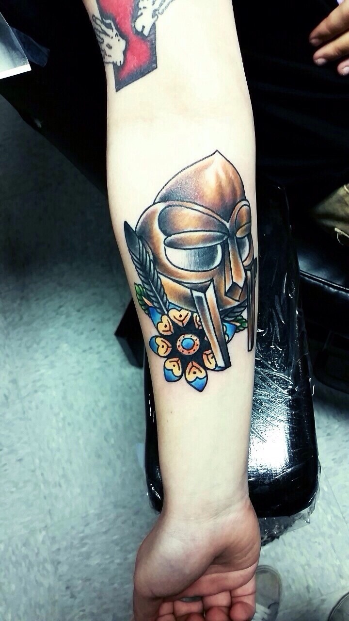 — MF doom mask done by mick at vintage tattoo