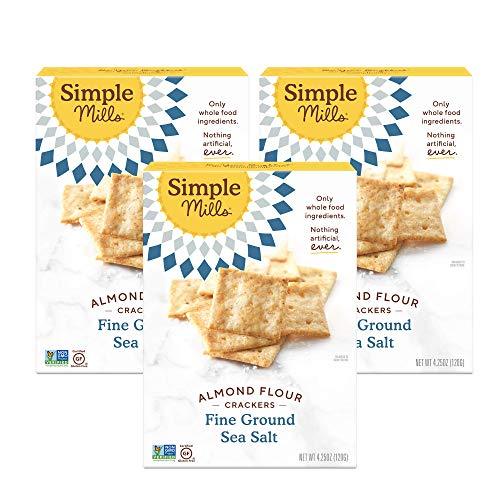 Simple Mills Almond Flour Crackers, Fine Ground Sea Salt, Gluten Free, Flax Seed, Sunflower Seeds, Corn Free, Good for Snacks, Made with whole foods, 3 Count (Packaging May Vary)