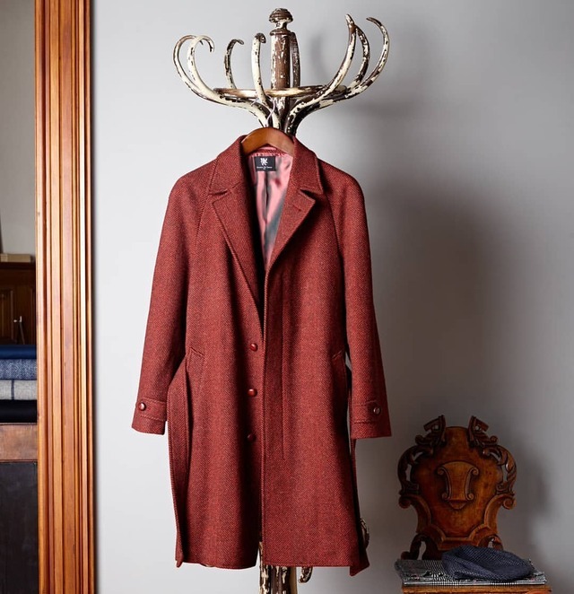 red herringbone coat