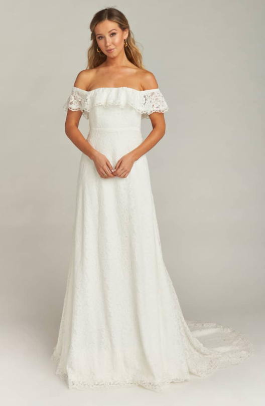 Before Your Big Day - Lace Off-The-Shoulder Wedding Gown