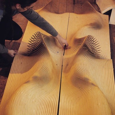 nexttoparchitects:<br /><br />by @mamoumani Testing some of the more extreme #lasercut wooden wave panels from our #BuroHappold ceiling installation. #DigitalFabrication #Parametric