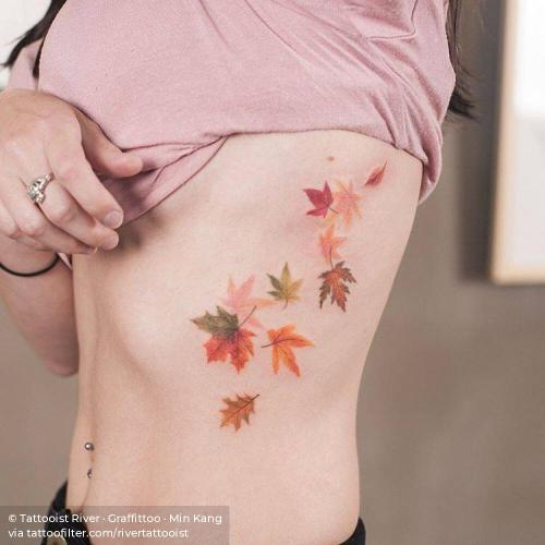 By Tattooist River · Graffittoo · Min Kang, done at Graffittoo,... autumn;big;canada;facebook;four season;leaf;maple leaf;nature;patriotic;rib;rivertattooist;twitter