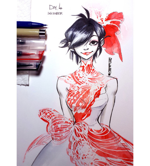 reeacat:Inktober Day 4. Noodle. Having fun with masking fluid...