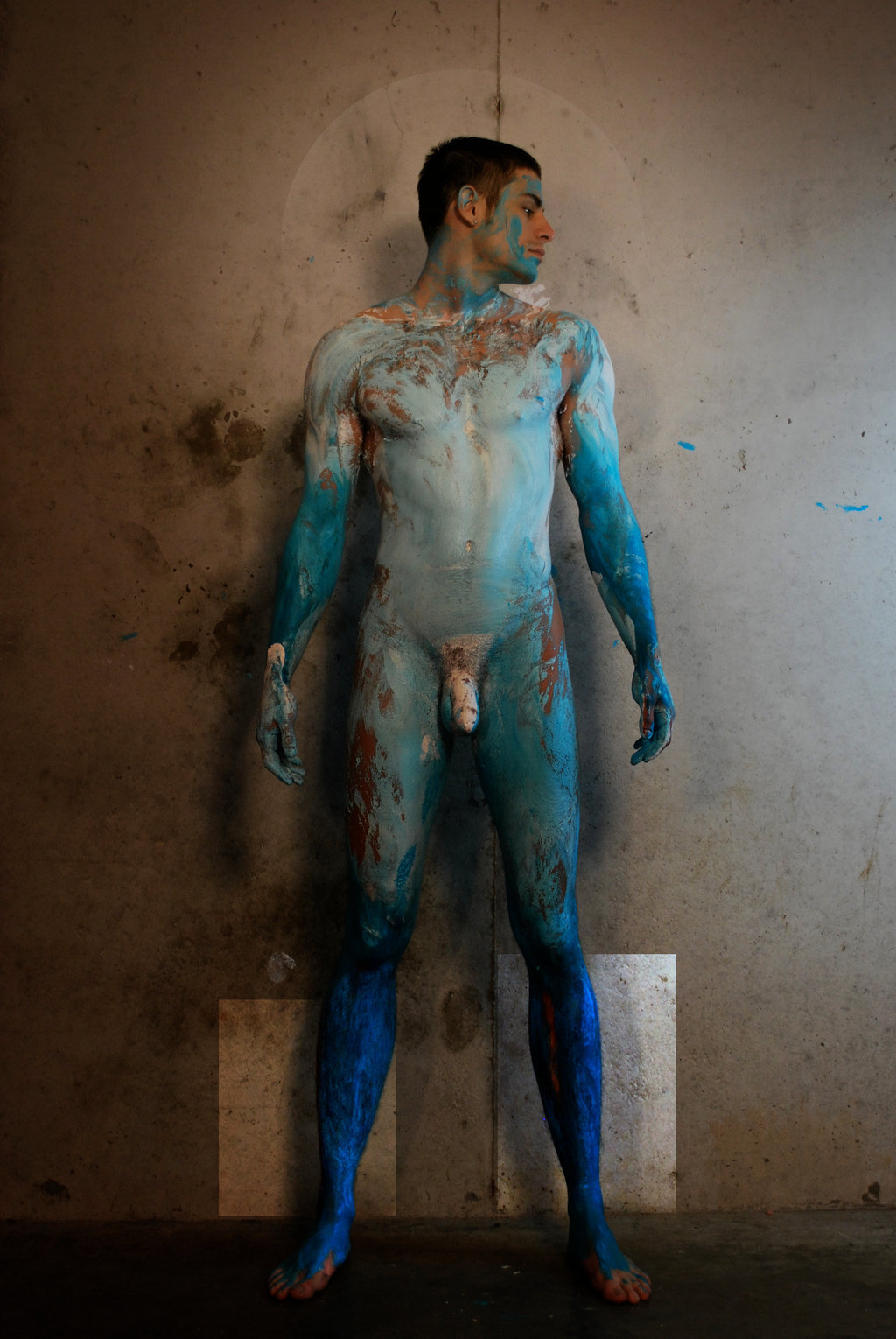 Gay male nude body paint.