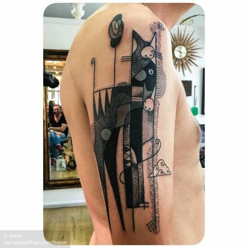 By Noon, done in Troyes. http://ttoo.co/p/35067 animal;big;cat;contemporary;cubist;facebook;feline;freehand;illustrative;noon;pet;twitter;upper arm