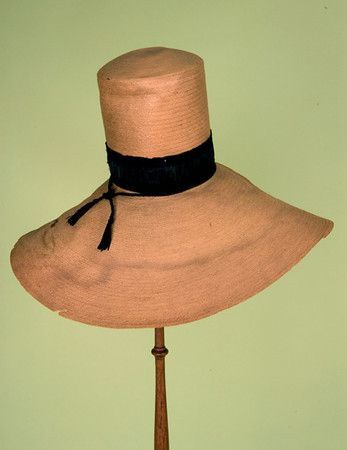 straw hat womenswar antique black ribbon wide brim high crown auction late 1820& 039;s fashion history hats accessories