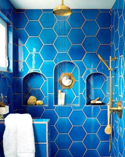 When we first moved into our Jungalow, the master bathroom was weird and bad (really bad) — it felt like the bathroom at a cheap motel. After the demo, once the @Fireclaytile went up, it was so pretty I almost cried. Now every time I shower in here I feel like Im on vacation. — @JustinaBlakeney (: @davidtsay) #instadecor #HBcolor When we first moved into our Jungalow, the master bathroom was weird and bad (really bad) — it felt like the bathroom at a cheap motel. After the demo, once the @Fireclaytile went up, it was so pretty I almost cried. Now every time I shower in here I feel like Im on vacation. — @JustinaBlakeney (: @davidtsay) #instadecor #HBcolor