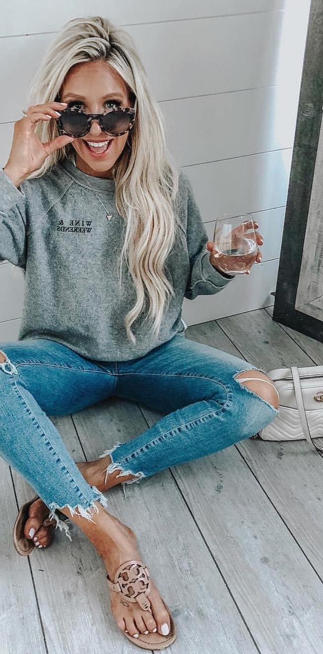 50+ Cozy Outfit Ideas You Need - #Cute, #Pretty, #Shopping, #Fashionista, #Top Wine Weekends I couldnthink of a better duo My sweatshirt that yasold out so quick is finally back IN STOCK (insert happy dance) bonus: this top is reversible!!!! On the other side it says cardioTo shop my exact look simply  on the Liketoknowit App OR click on the link in my bio and then click on the pic you want to shop:  