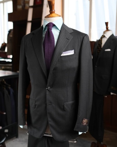 thearmoury:Deep charcoal shadow stripe suiting in VBC cloth....