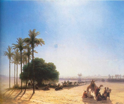 artist-aivazovski:Caravan in the oasis. Egypt, Ivan...