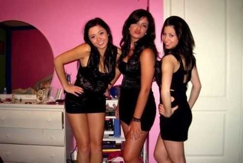 3 cute teens getting ready to party 