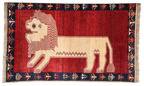 nietp:Pictorial Lion and Leopard Qashqai rugs from the 1930s,...