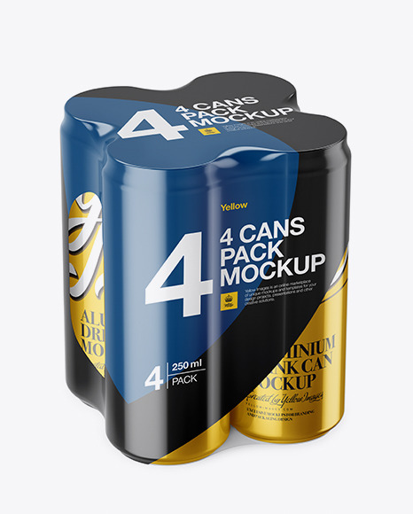 Download deSymbol — Download 4 Metallic Cans in Shrink Wrap Mockup