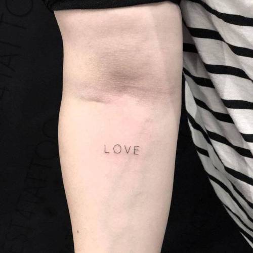 By Chang, done at West 4 Tattoo, Manhattan.... small;chang;micro;line art;languages;tiny;love;ifttt;little;english;minimalist;inner forearm;english word;word;fine line